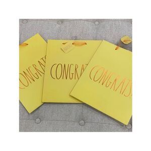 NWT 3 Rae Dunn Yellow with Gold letters “CONGRATS” Gift Bags with From:/to: card